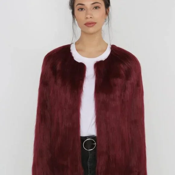 Unreal Fur Australia Burgundy Coat Size Small - Picture 1 of 3